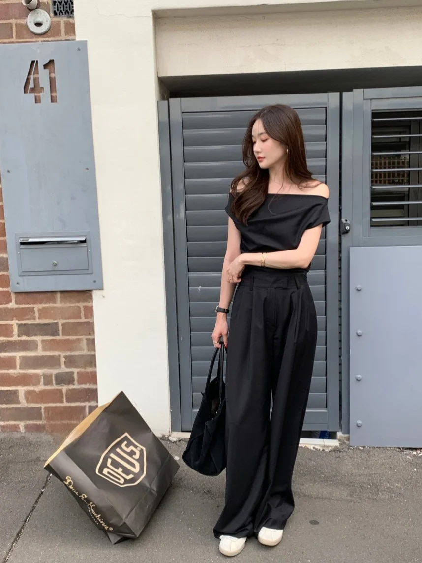 

Шикарный летний топ с завязками и высокой талией, широкие брюки, комплект из двух предметов, модная женская одежда, ансамбль