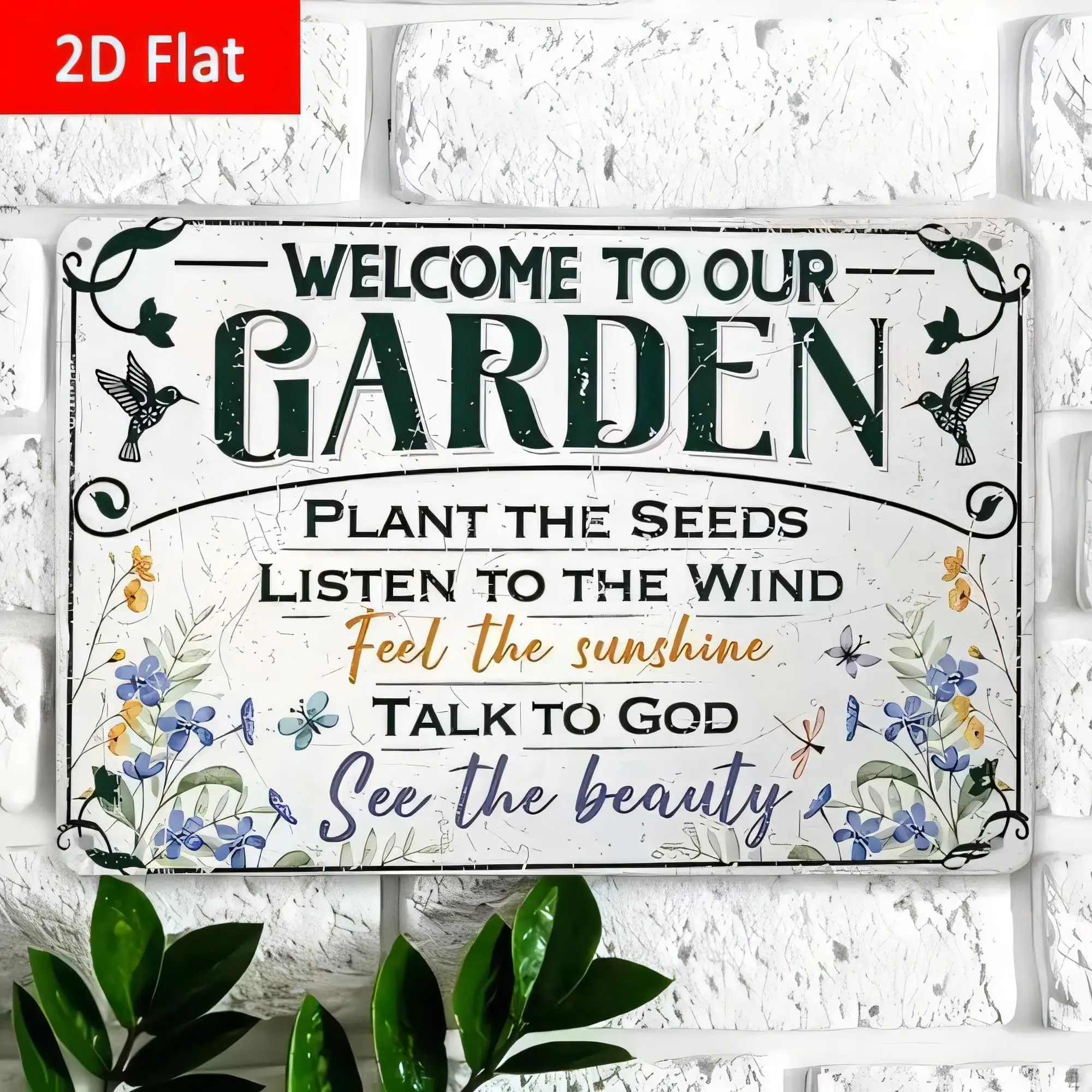 Tin Sign Welcome To Our Garden Plant The Seeds Listen To The Wind Feel The Sunshine Vintage Farmhouse Metal Wall Decor  Rustic P