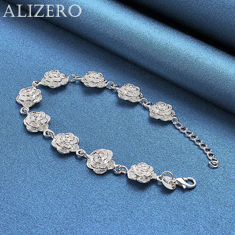 ALIZERO 925 Sterling Silver Camellia Flower Bracelets For Women Fashion Elegant Accessories Jewelry Christmas Gifts