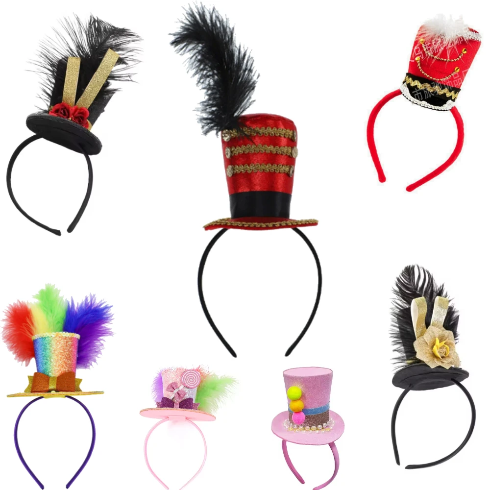Dress Up Carnival Party Headband Vintage Knight Circus Fascinators Mini Top Hat Headband Feather Cosplay Hair Costume Accessorie