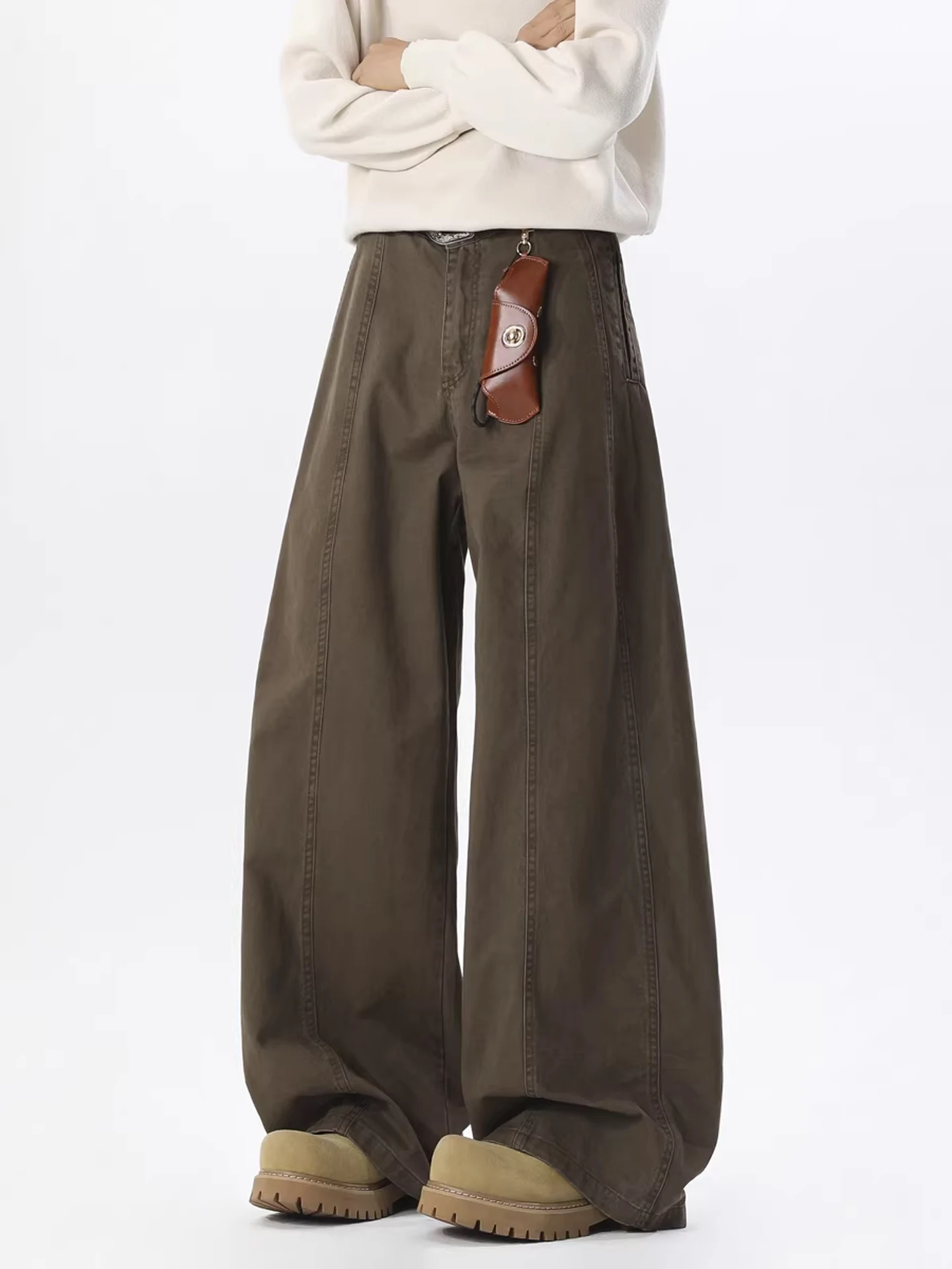 

Коричневые мужские широкие брюки из чистого хлопка с талией, весна 2026, повседневная рабочая одежда, прямые свободные брюки, новый бренд Sle GPOUHO