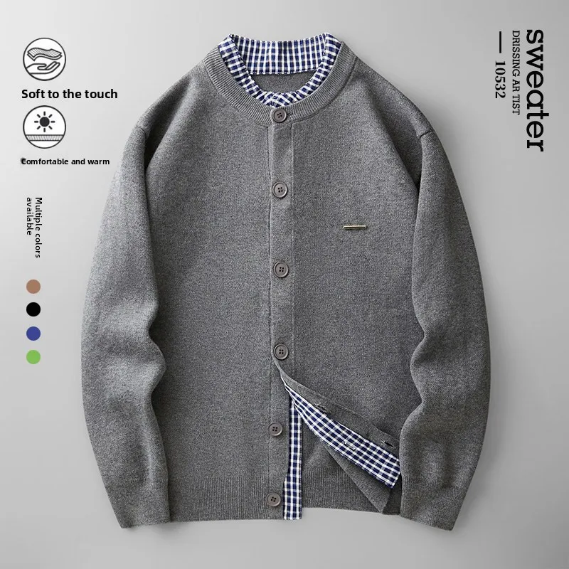 

Весенний модный тренд: Мужской молодежный вязаный кардиган-свитер, повседневная универсальная верхняя одежда высокого качества, теплая и приятная к телу.