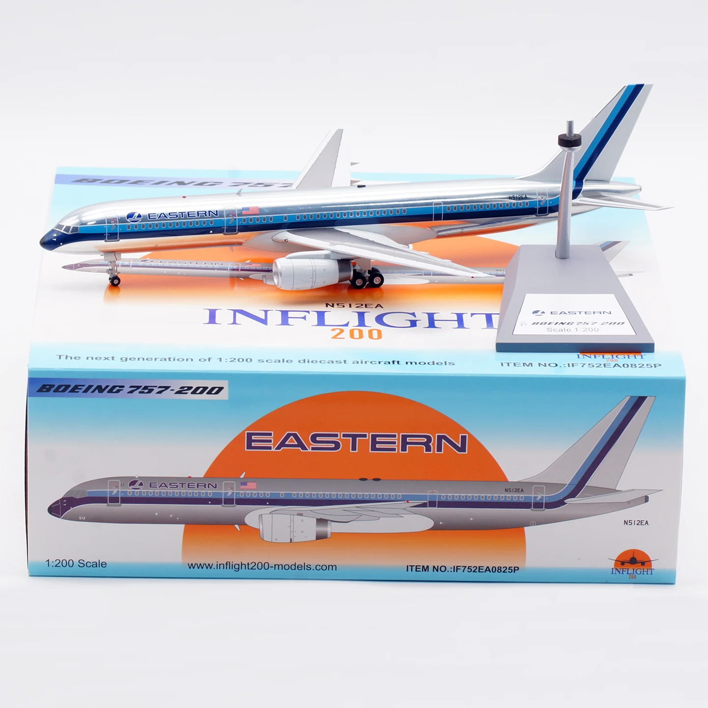 

IF752EA0825P Коллекционный самолет из сплава INFLIGHT 1:200 Восточные воздушные линии «Полированные» Boeing B757-200 Литая под давлением модель самолета N512EA