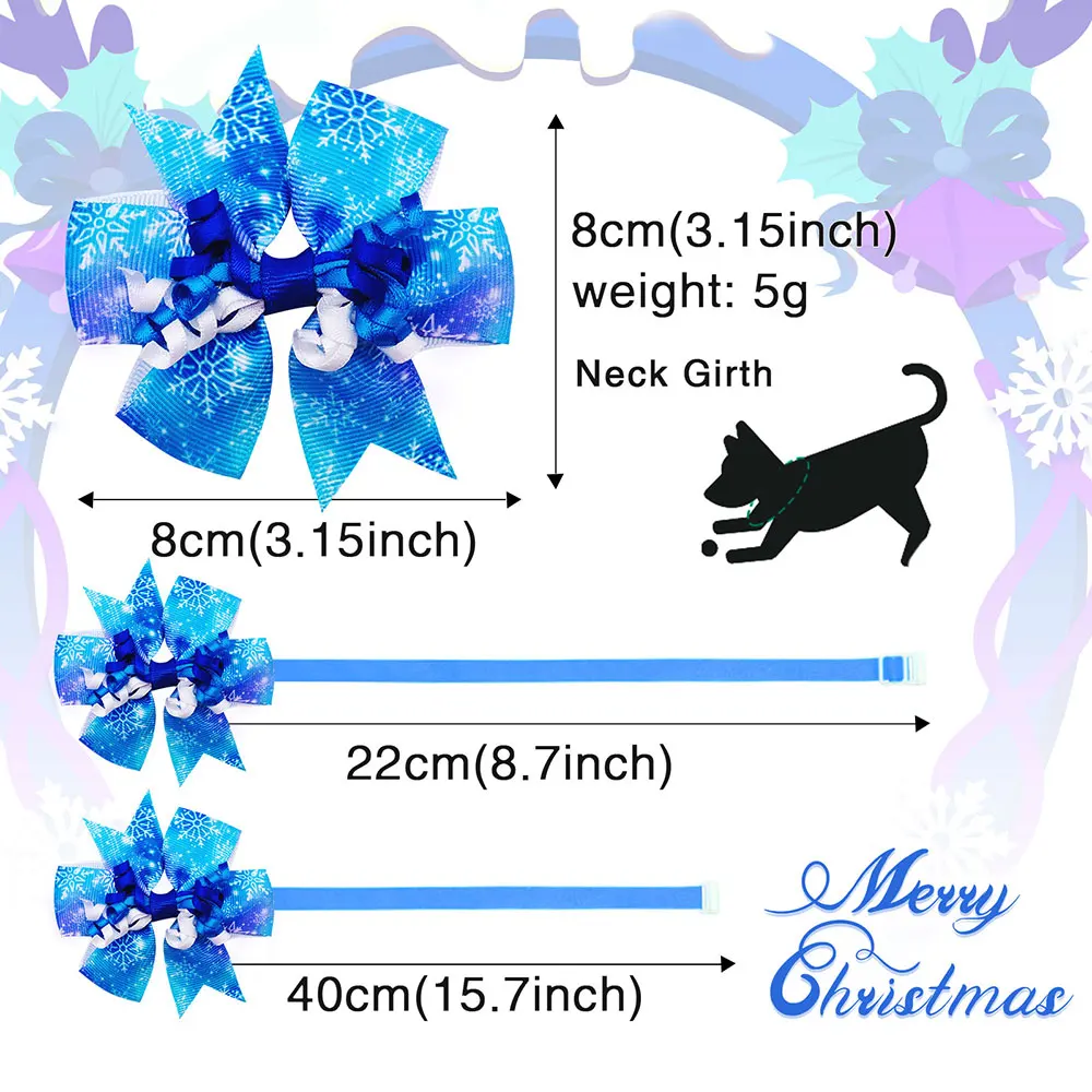 50PCS Christmas Decorate Pet Bows Dog Bowtie Dog Collar Winter Snowflakes Adjustable Winter Grooming Pet Collar for Dog Supplies