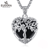Eudora Tree of Life Obsidian Necklace Energy Healing Stone Crystal Pendant Spiritual Jewelry Meditation Gift for Women Men