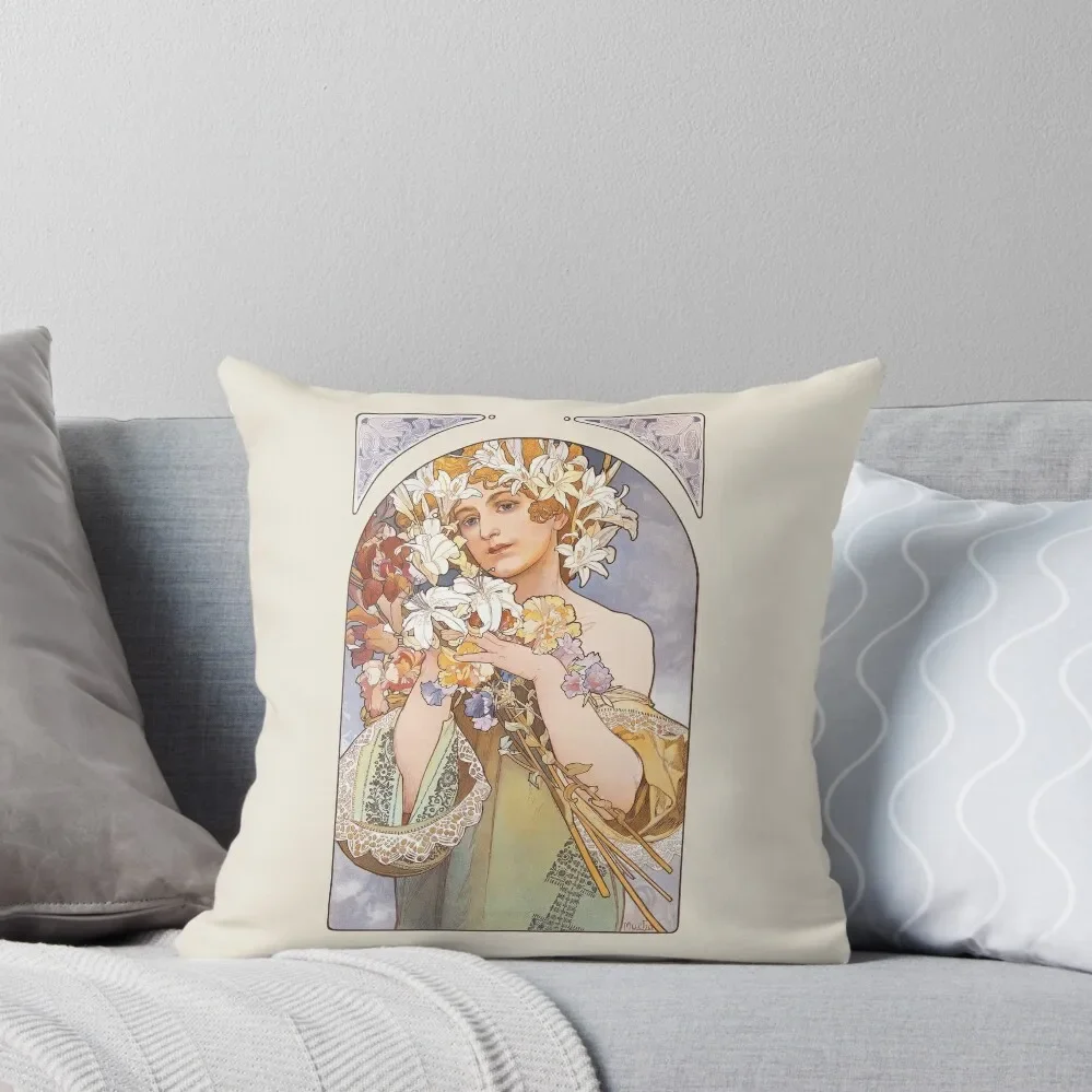 

Flower (1897) by Alphonse Mucha Throw Pillow Cushions Home Decor Sofa Cushion Cover Pillow