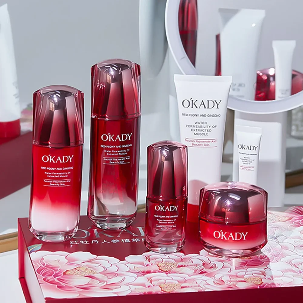 الفاوانيا الحمراء الجينسنغ مستخلص نباتي اختراق العضلات مجموعات العناية بالبشرة تقليص المسام سطع تحسين خشونة تعزيز مرونة الجلد