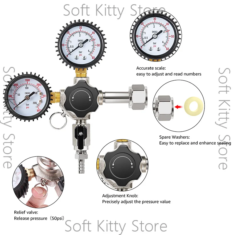 Sankey Keg Co2 Regulator, W21.8 / CGA320 Input Thread Homebrew CO2 Kegerator Regulator for Monitoring Beer Carbonized