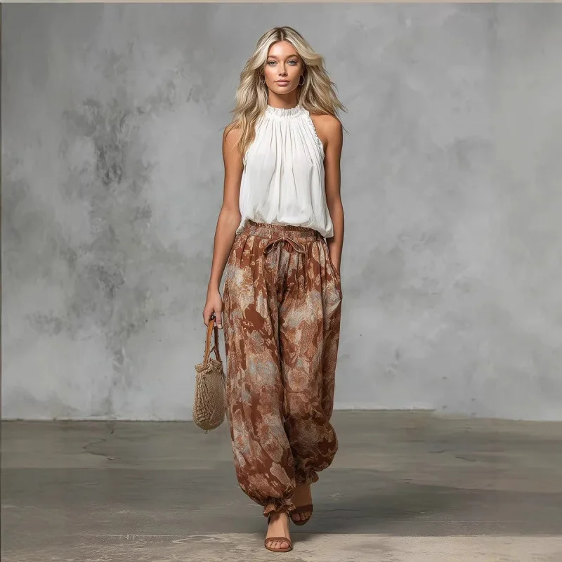 

Summer 2026 New Bohemian Two-Piece Sleeveless Top Printed Pants Suit