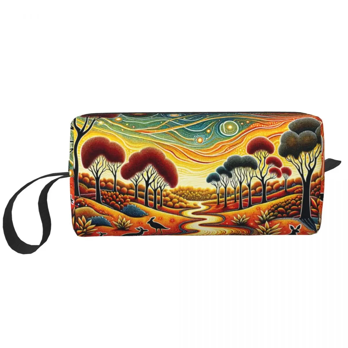 Custom Lunar Whisper Travel Cosmetic Bag  Australian Aboriginal Dot Art Makeup Toiletry Organizer Lady Beauty Storage Dopp Kit