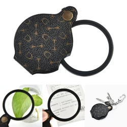 15X Small Pocket Magnifier Glass, folding Lens with Rotating Leather ProtectiveCase for Senior Reading