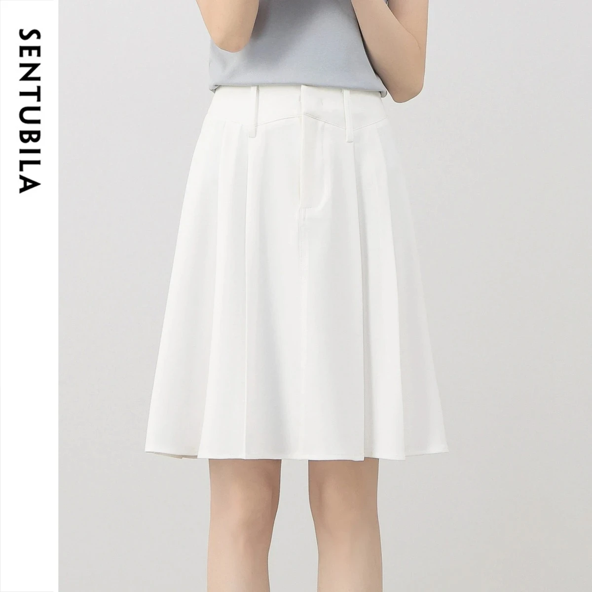 

SENTUBILA Minimalist High Waist Pleated Skirt for Women 2026 Summer White Office A-Line Mini Skirt Ladies Clothing 152QA2843