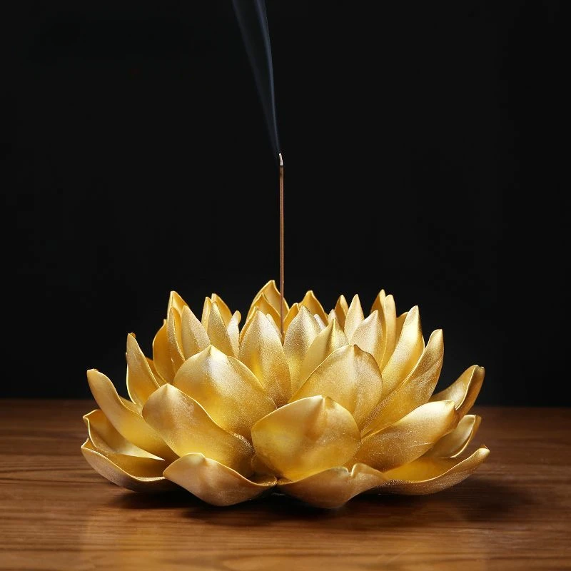 

Golden Imperial Lotus Thread Fragrance Creative Golden Lotus Flower Household Ceramic Interior Porch High-end Decoration Crafts