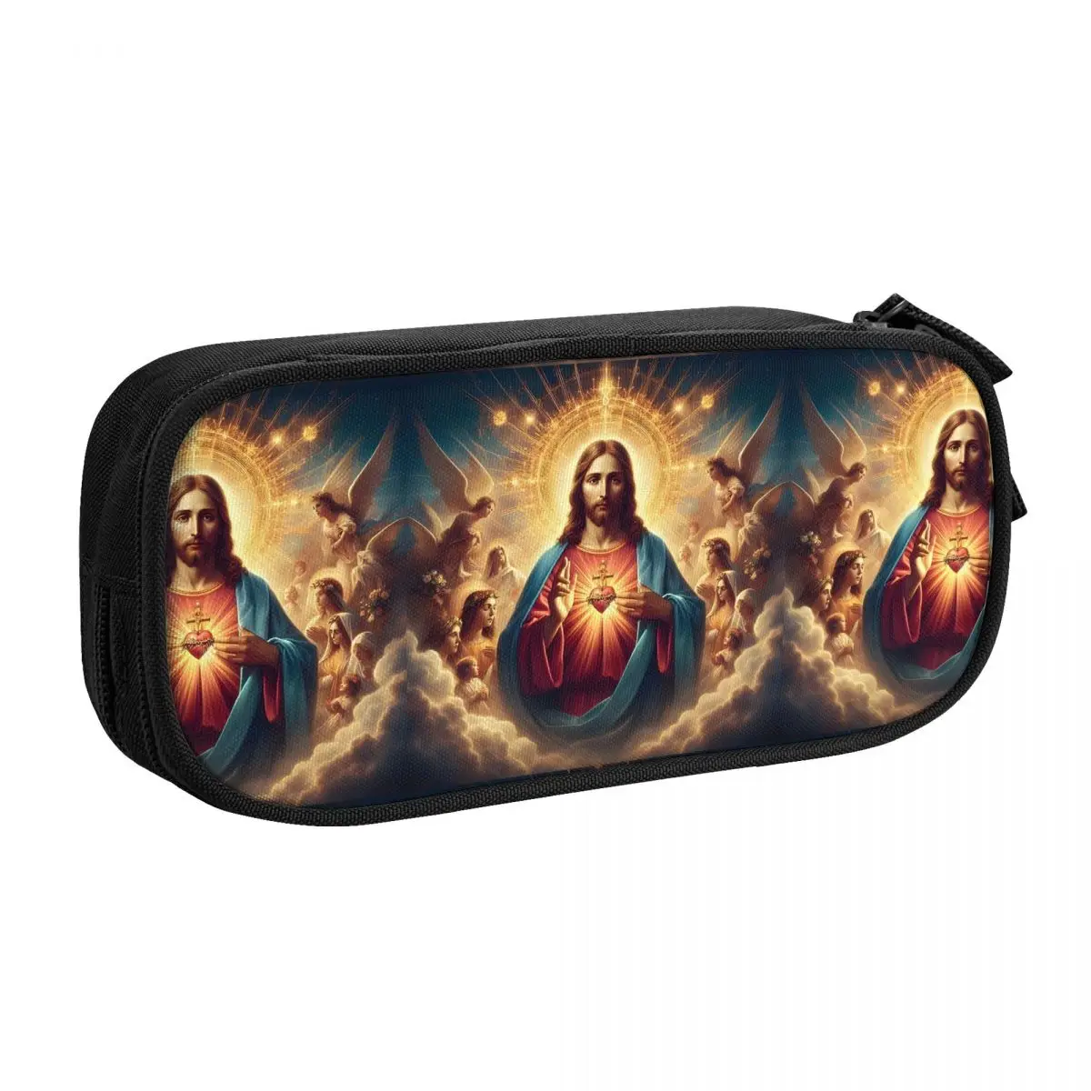 Custom Sacred Heart Of Jesus Kawaii Pencil Case Girls Boys Large Capacity Christian Catholic God Pencil Bag School Supplies