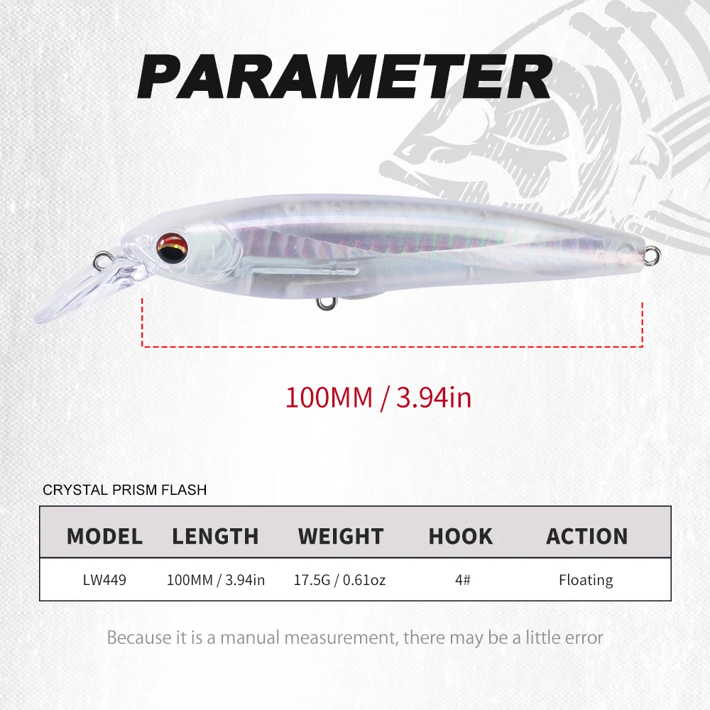Hunthouse Prismatic Flash Minnow 100mm 17.5g Floating Hard Bait Wide Diving Lip Saltwater Lure For Trout Pike Freshwater Tackle
