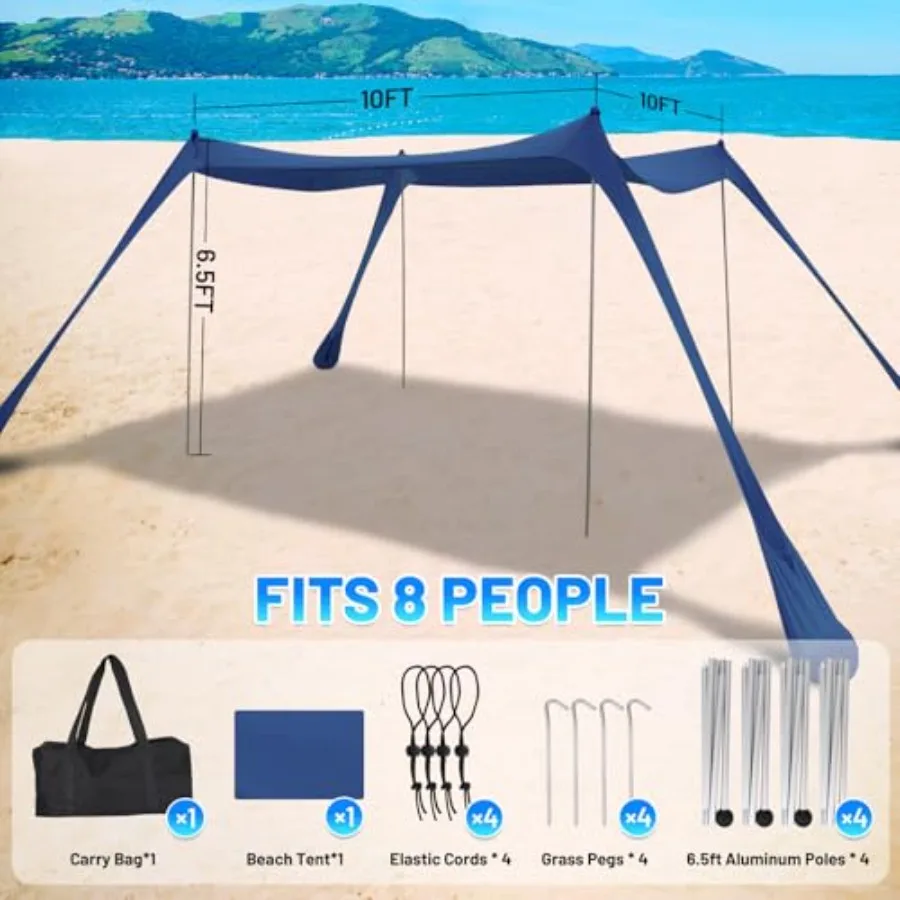 خيمة الشاطئ العائلية المظلة الشمس الظل المنبثقة غراندي خيمة للشاطئ الشمس المأوى الاستقرار 4 أقطاب مع حقيبة حمل المحمولة الظل في الهواء الطلق #2