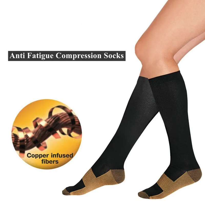 Unisex Copper Compress Stockings Women Men Anti Fatigue Pain Relief Compression Socks Nylon Varicose Vein Knee High Stockings