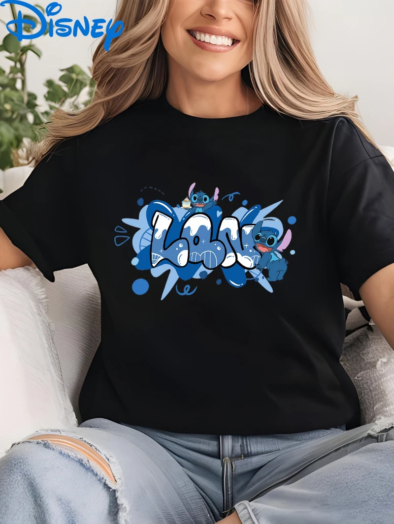 

Disney's "StarCraft Baby" Stitch Printed Loose T-shirt Round Neck Short Sleeve, Summer Casual Fashion Short Sleeve T-shirt