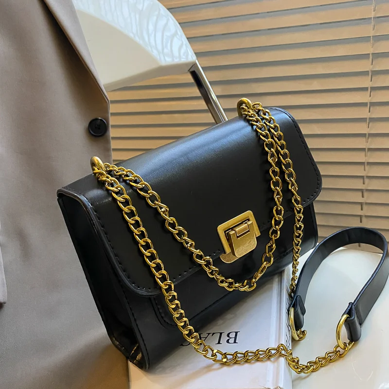 

Vintage Small Messenger Bag Women Simple Trend Chain Shoulder Square Female Fashion Ladies Cross Body s Black Handbags