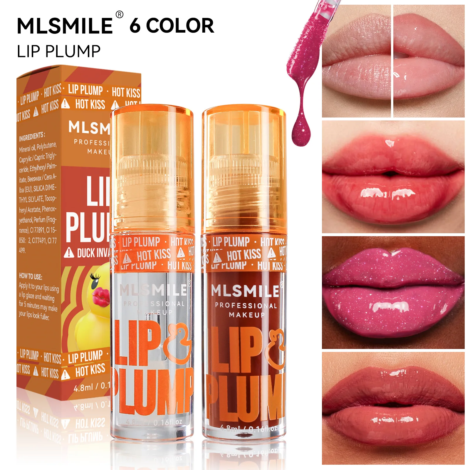 6-Colors Lip Balm Lipstick Watery Crystal Clear Lip Oil Moisturizing and Smoothing Jelly Pout Lip Gloss Plump Lips Make Up