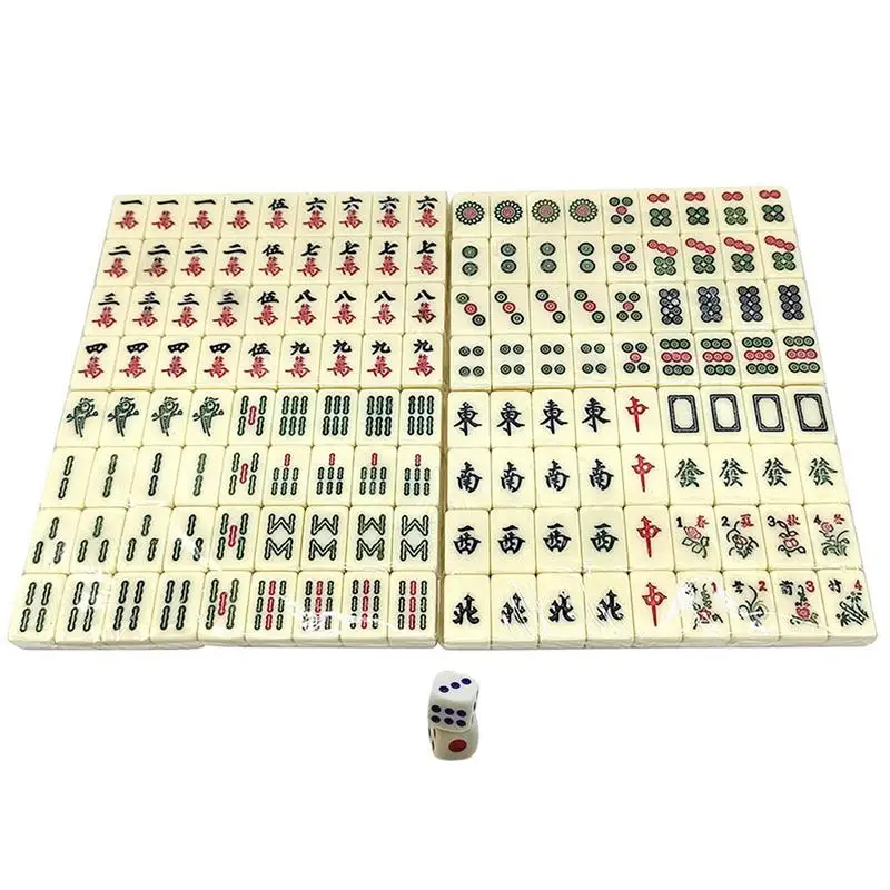 

Mahjong Sets Chinese Mini Portable Tiles Sets Classic Traditional Chinese Dominos Exquisitely Carved Numbers 144 Tiles, 2 Dices