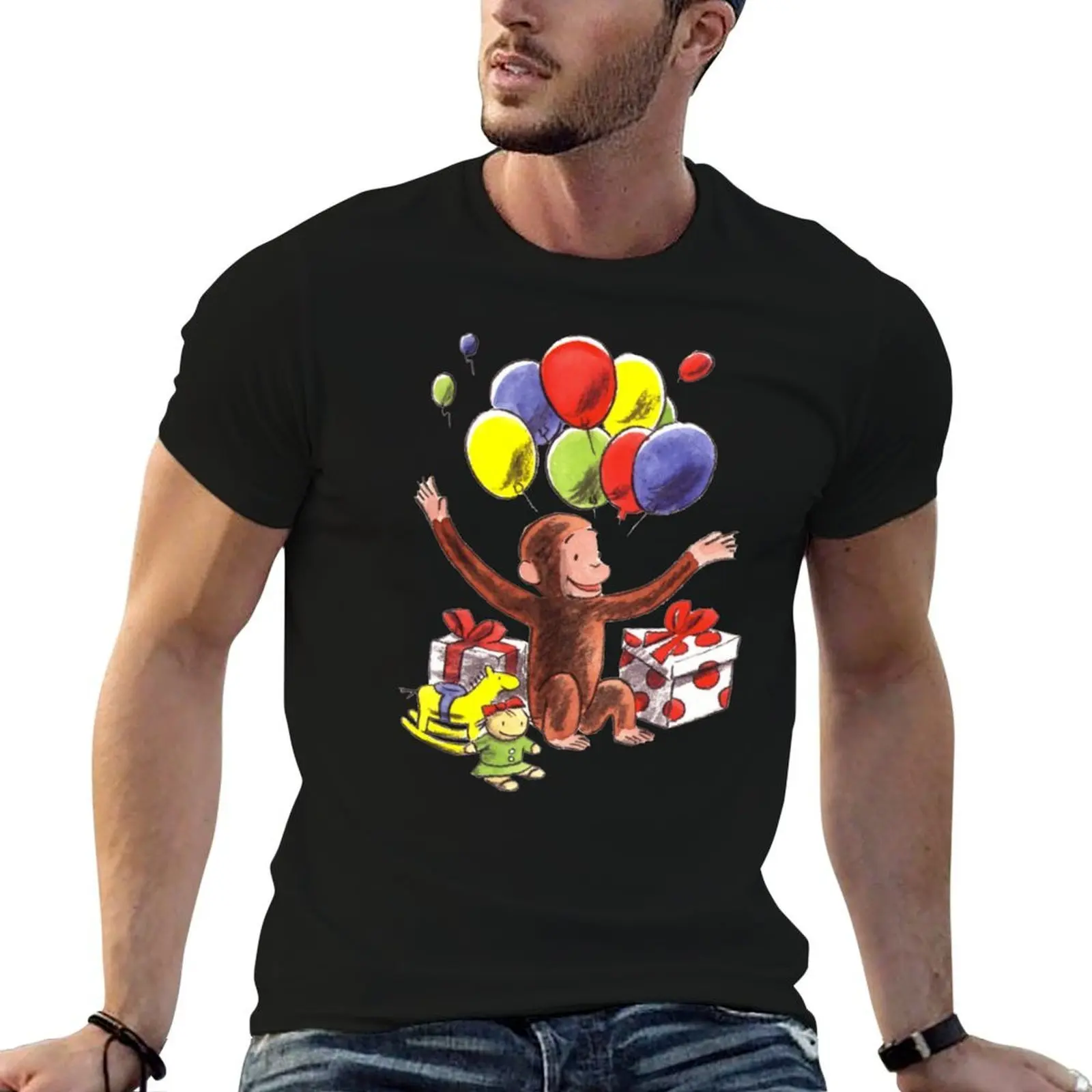 

Curious George birthday T-Shirt t shirts with prints t shirts for man pack cotton T-Shirt