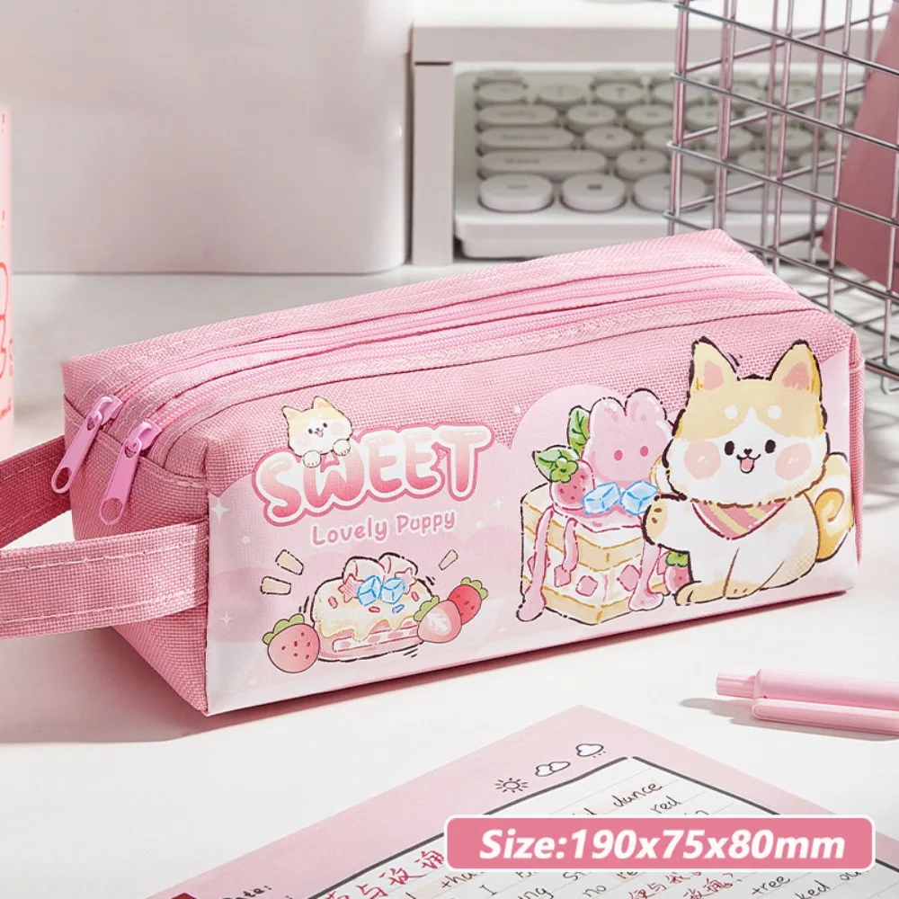 

INS Puppy/Kitten Pattern Pen Bag Double Layers Large Capacity Stationery Bag Portable Stationery Organizer Students