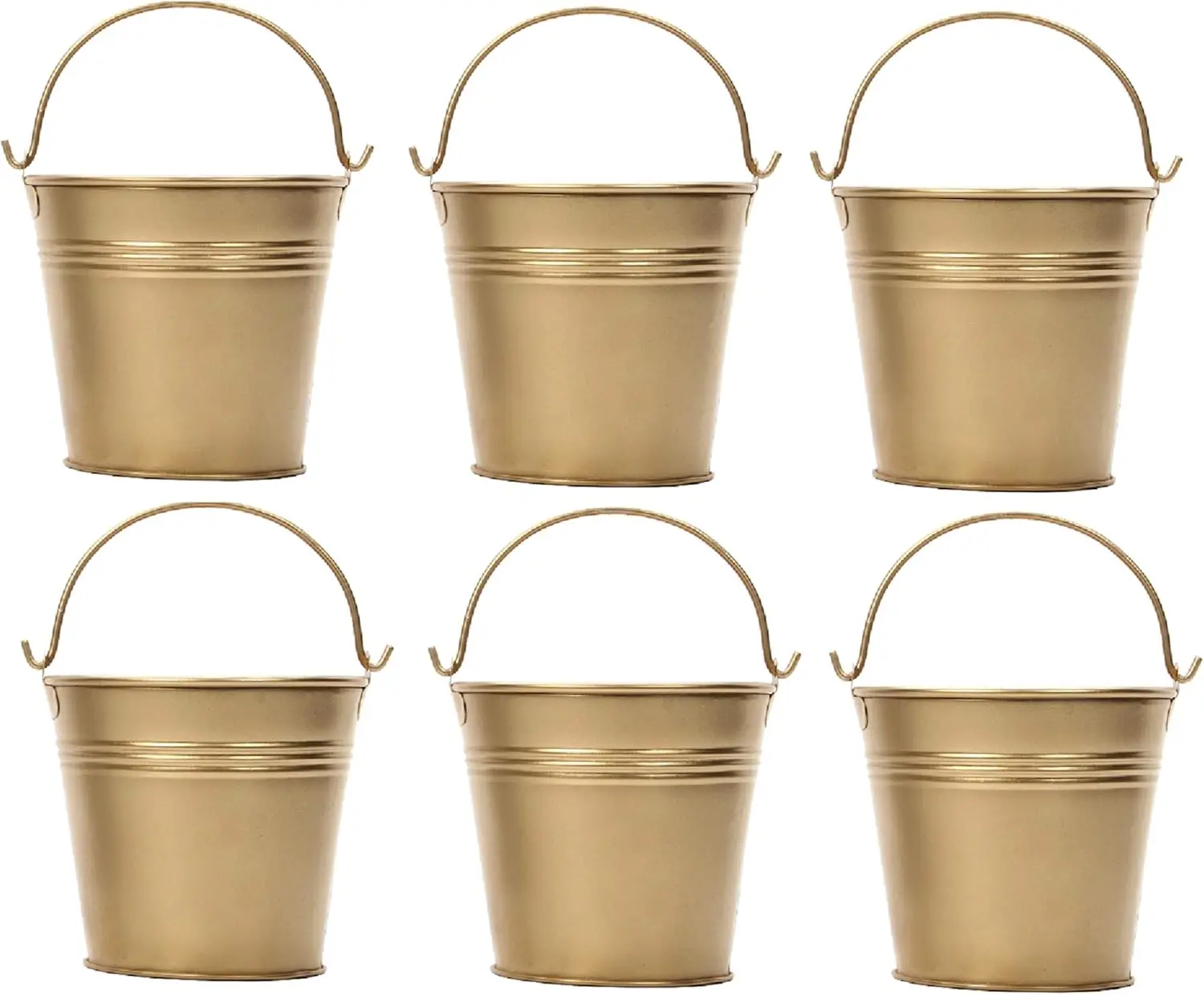 

6-Pack Gold Metal Buckets, 4" Dia x 3.6" H for Plants, Party Favors, Home Decor and Storage