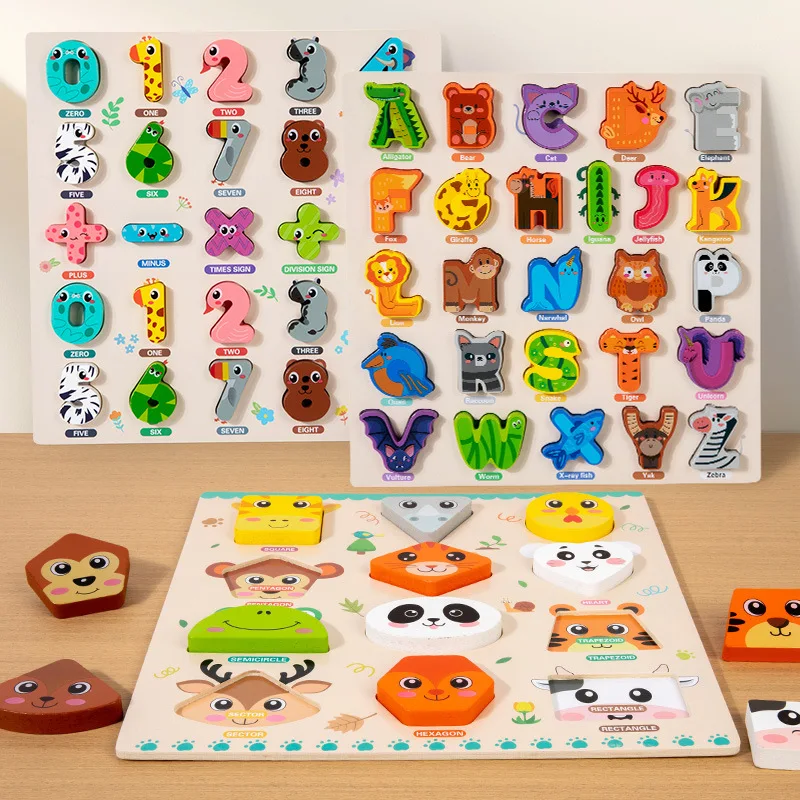 

Деревянные детские цифры в форме буквы с базовой головоломкой, доска для захвата рук, развивающий когнитивный строительный блок для раннего образования