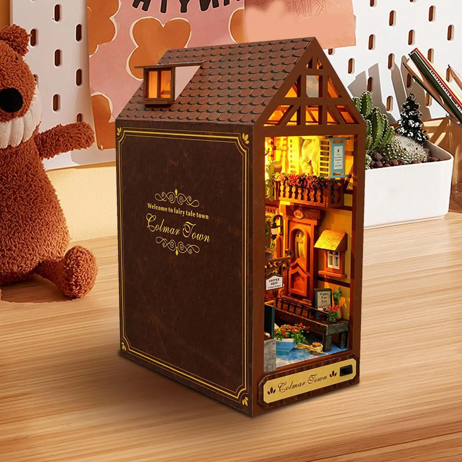 ブックヌックキット 木製 3D卓上パズル デコレーション ブックヌック LEDハウスモデル 子供 大人 寝室 教室 図書館 保育園 プレイルーム用