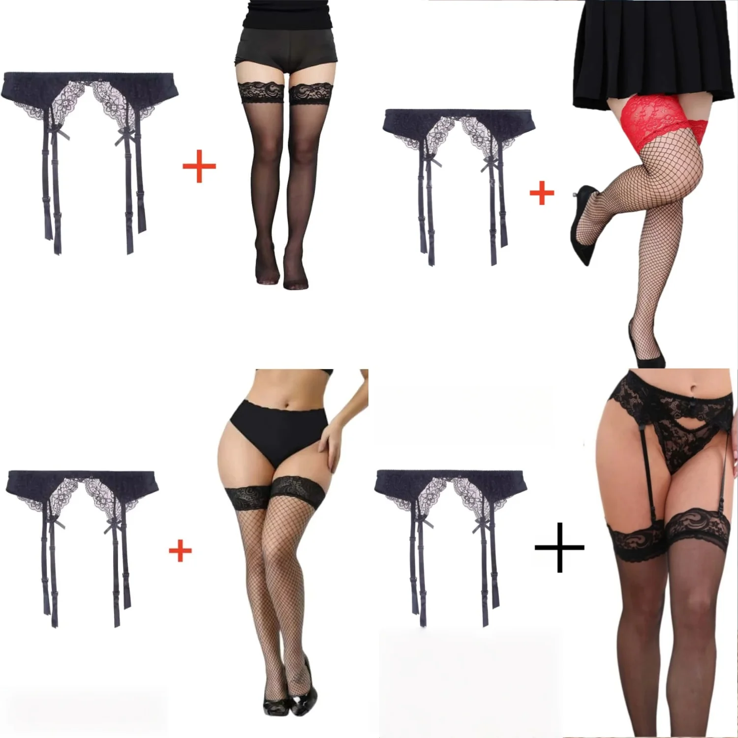 

2pcs/set Women's Plus Size Sexy Lace Adjustable Non-slip High Waist Garter Belt One-piece Stockings Mesh Suspender Pantyhose XXL
