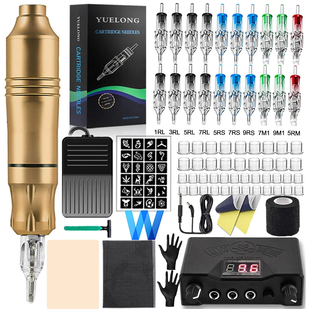 

Tattoo Pen Machine Kit Rotary Tattoo Machine Power Supply Cartridge Tattoo Needles Set for Tattoo Artist Beginner Kit