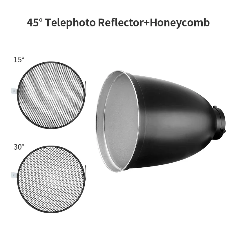 JINBEI 11inch 45° Telephoto Reflector Diffuser Lamp Shade Dish with 15 30 Degree Honeycomb Grid for Studio Bowens Mount  Flash