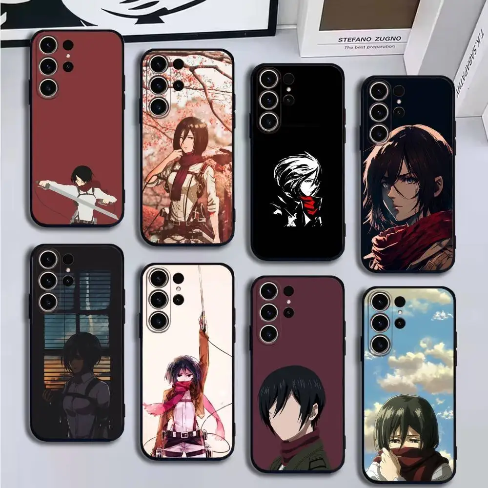 

Attack on T-Titan Mikasa Ackerman Phone Case For SamsungS25,24,21,22,23,30,Ultra,20,Plus,Fe,Lite,Note,10,9,Soft Black Cover