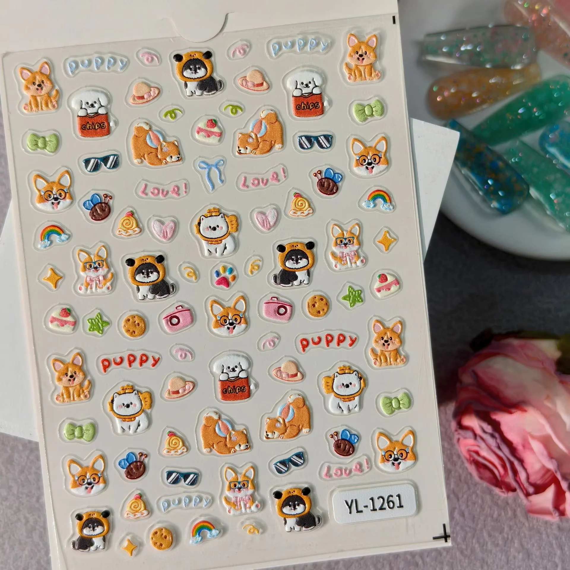 1 Set 5D Embossed Cute Animal Nail Stickers Cartoon Puppy Kids Self Adhesive DIY Manicure Nail Art Decor Ornaments view 6