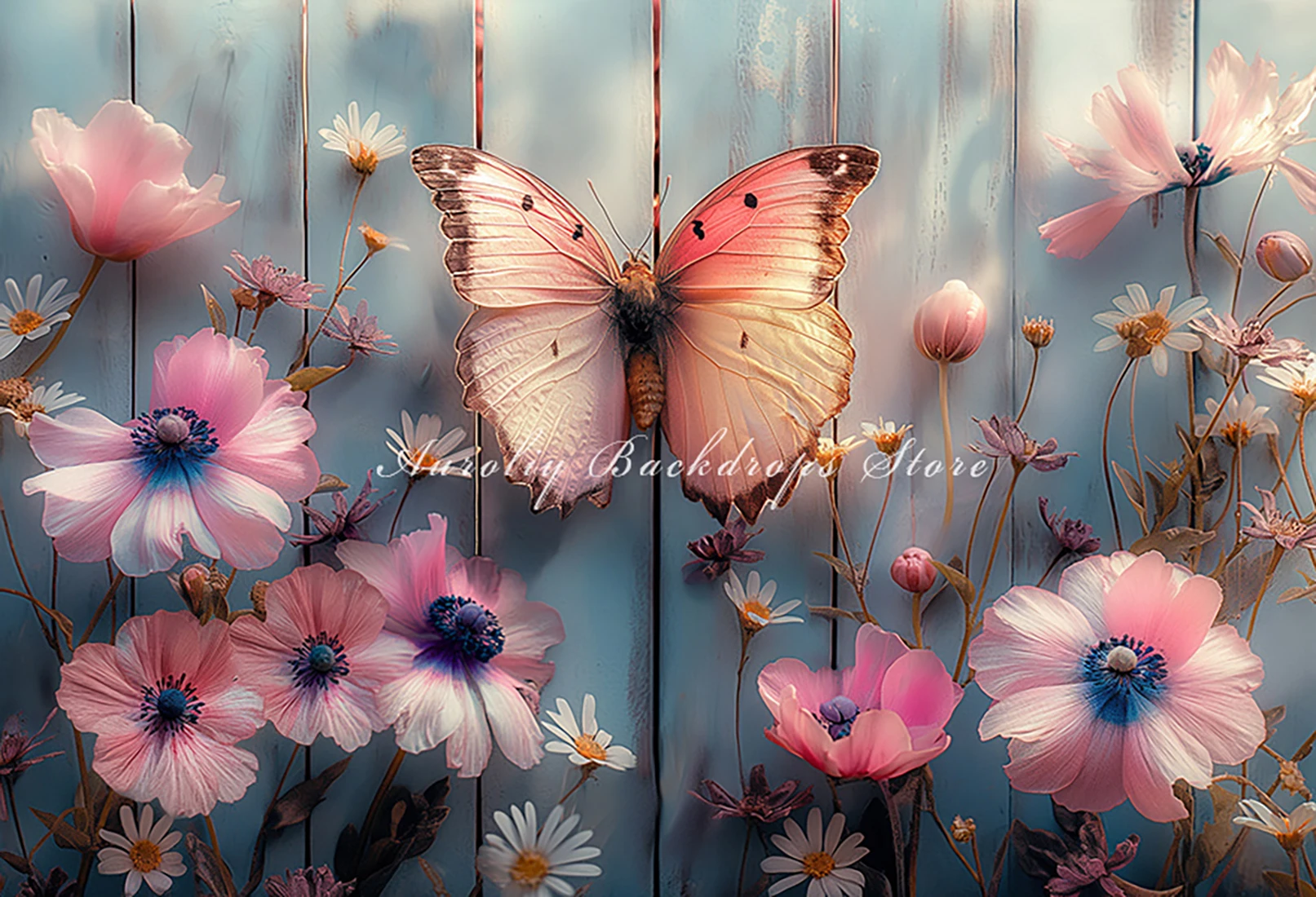 Butterflies Pastel Pink Backgrounds Kids Adult Photography Props Child Baby Spring Lilac Flowers Decors Studio Photo Backdrops