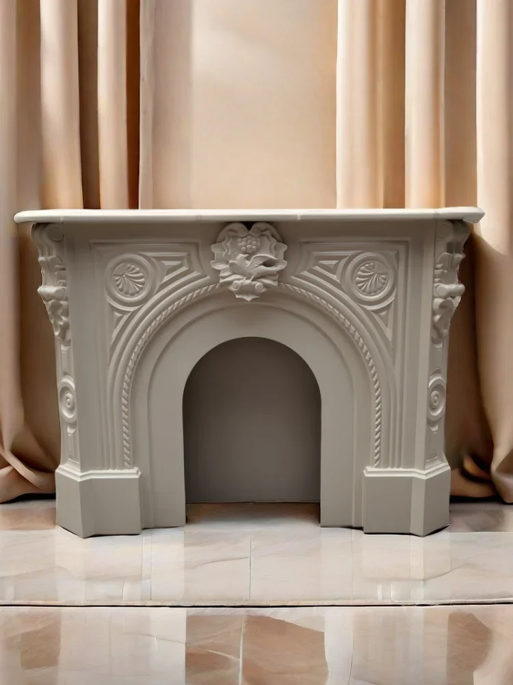 

French solid wood carving flower fireplace decorative frame retro porch rack narrow fireplace cabinet