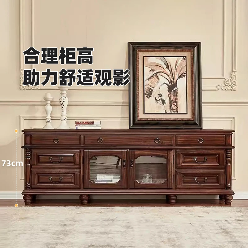 خزانة تلفزيون من الخشب الصلب الأمريكي، وخزانة صوتية ومرئية لغرفة المعيشة، وخزانة تلفزيون متعددة الأدراج، وأرضية كلاسيكية للفيلم والتلفزيون #2