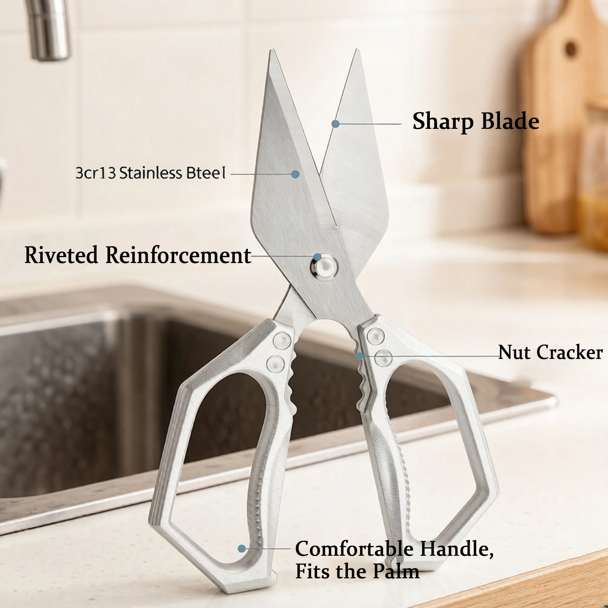 WXCOO New Kitchen Scissor Multi-Function Sharp Kitchen Shears for Chicken Bone Walnut Scissors Barbecue Cooking Cutter Tools