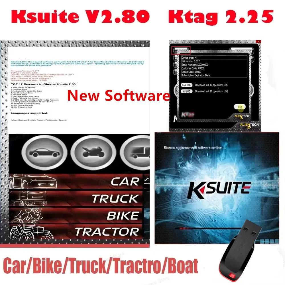 Newest Ksuite 2.80 Car Repair Software for K-ess V5.017 ECU Master K-tag 2.25 ECU Tool Online Ksuite SW 2.80 2.53 2.47 Software