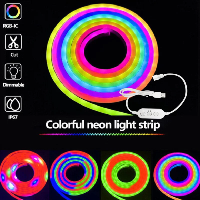 Bluetooth LED Neon LED Strip Lights Neon Rope Light with Music Sync RGBIC Dreamcolor Chasing Strip Tape for Room Gaming Decor