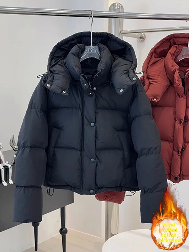 

Korean Sle ort Puffy Jaet Women's Thiened Cotton Coat Bread ape Warm Winter Faion Zipper Closure Casual Outerwear