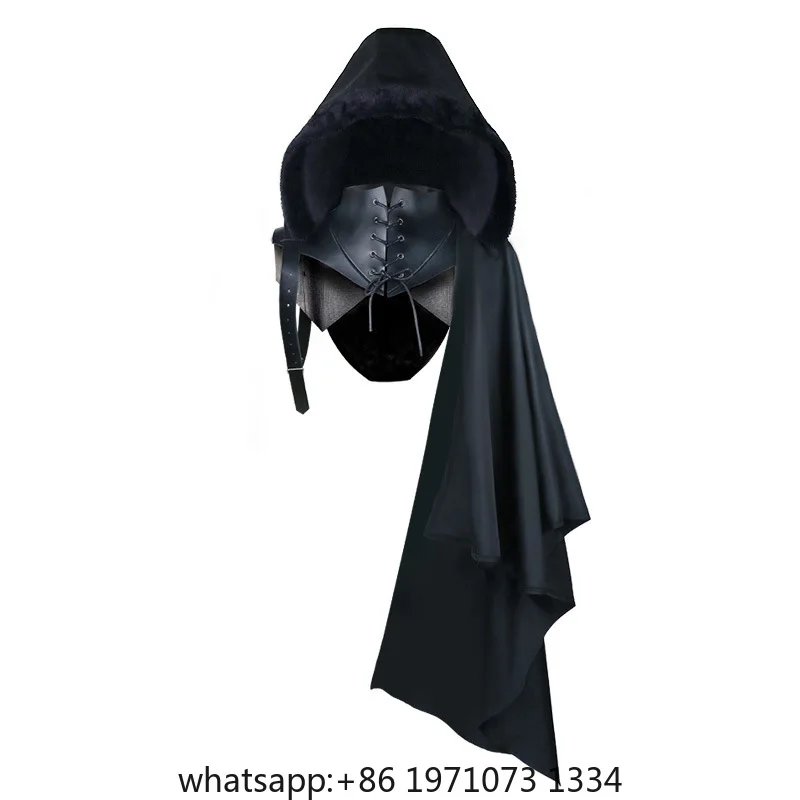 One Shoulder Cape Shawl PU Cloak Gothic Punk Adult Medieval Renaissance Costume Knight Hood Cowl Neck Armor Halloween Outfit Men