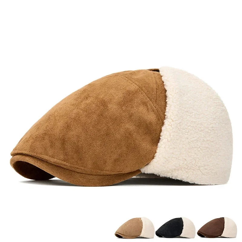 Winter Polyester Solid Warm Newsboy Caps Men Flat Cap Women Painter Beret Hats 152