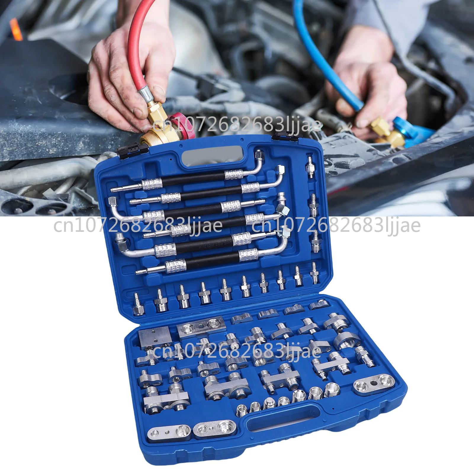 Air Conditioner Leak Detection Tool Repair Kit for Car Auto AC 56pcs/Set Automotive Air Conditioning Leak Test Kit Brass