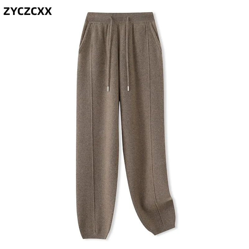 High Quality 100% Merino Wool Women's Small Foot Pants Autumn And Winter New High-Waisted Knitted Pants Women's Warm Thick Pants