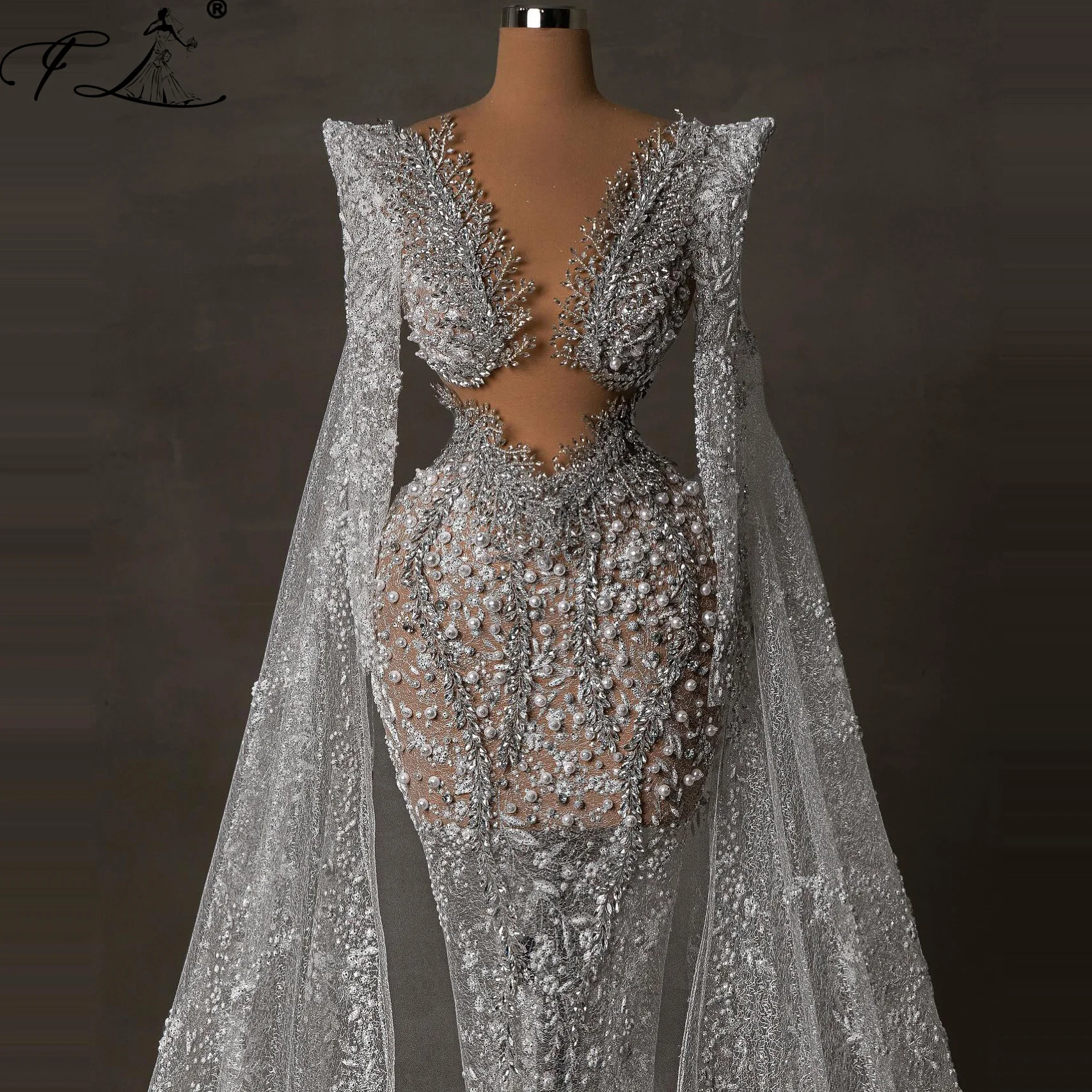 2025 Luxury Silver Gray Celebrity Dresses Mermaid Crystals Sexy Evening Gowns For Women Vestidos De Noche Customized