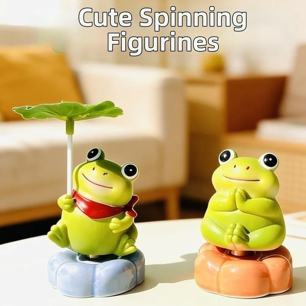 360 °   Figurines de grenouilles en résine rotatives, animaux mignons et amusants de style dessin animé, statue stable et créative, ornement pour console centrale de voiture