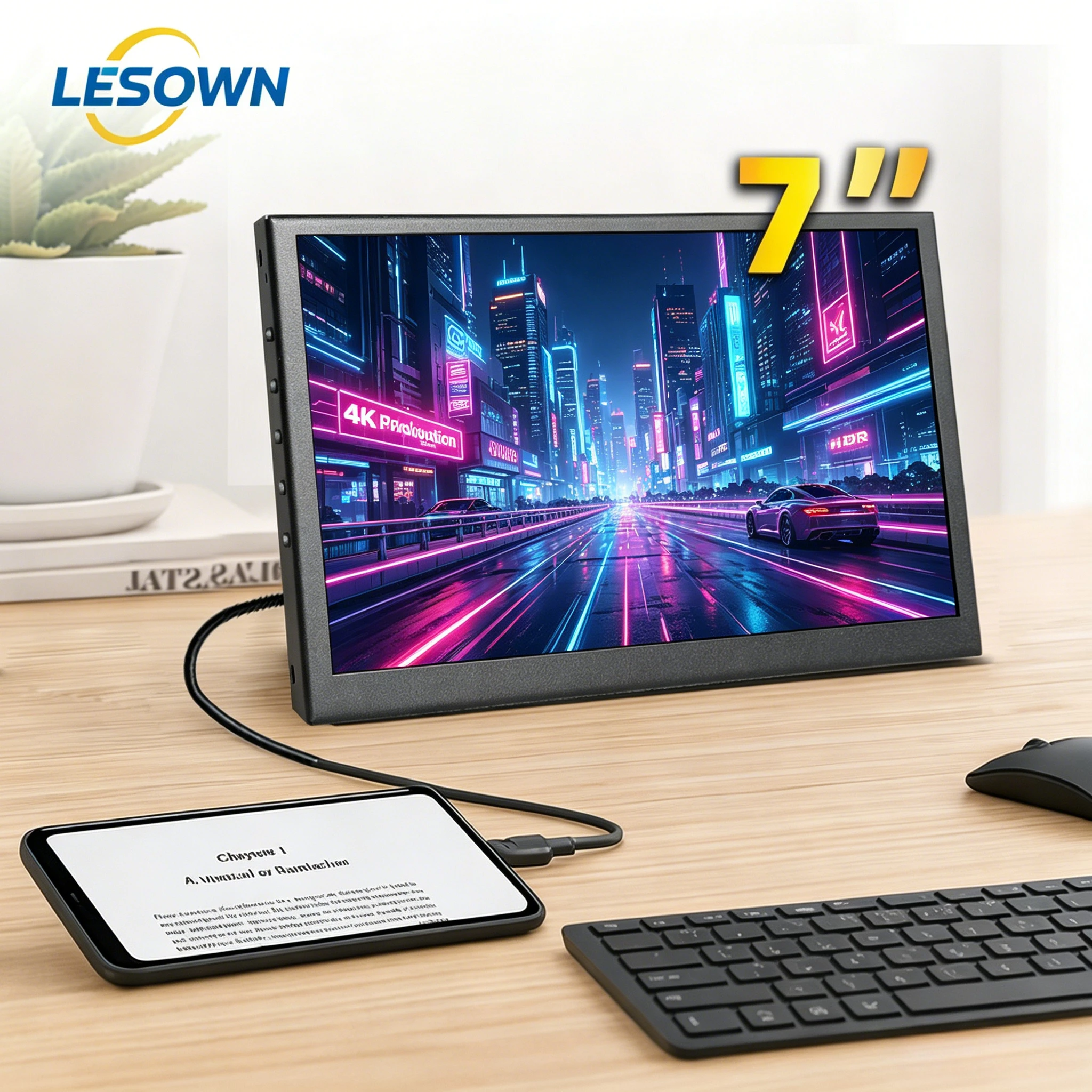 LESOWN VESA Mount 7 Inch Computer Sub-screen Matte Black Chassis Temperature Display Mini Monitor for AIDA64 PC Modding Host