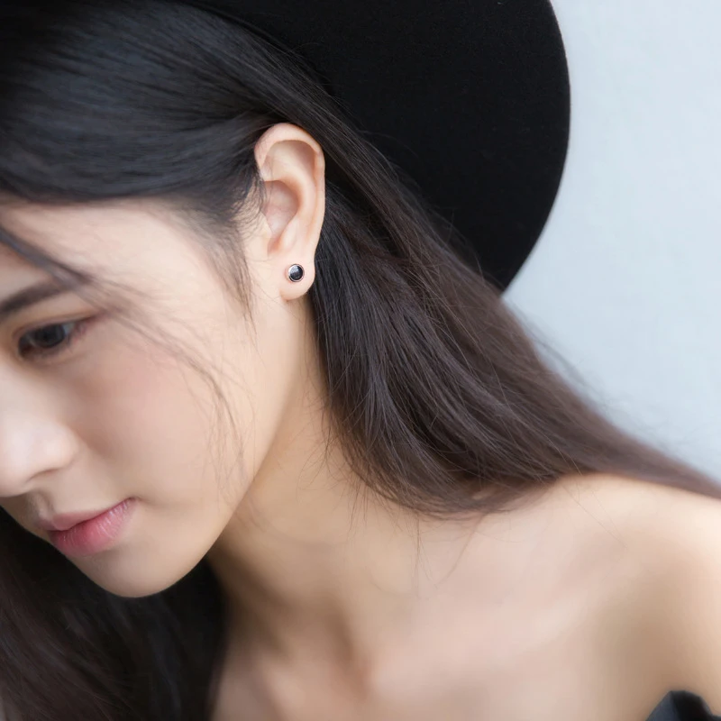 Modian Simple Round Enamel Rock Charm Stud Earrings For Women 925 Sterling Silver Small Prevent Allergy Female Accessories